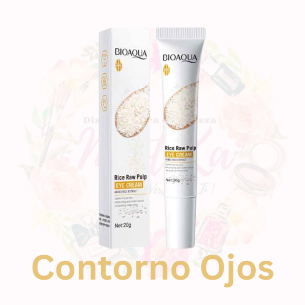 Contorno de Ojos Arroz Blanco - Remueve piel muerta acumulada en los poros, dejando que los aceites naturales del cuerpo hidraten y le den vida a la dermis, el arroz es rico en vitaminas del complejo B, vitamina E, magnesio, manganeso, calcio y potasio, la piel absorberá estas sustancias y obtendrá grandes resultados con el uso continuo.